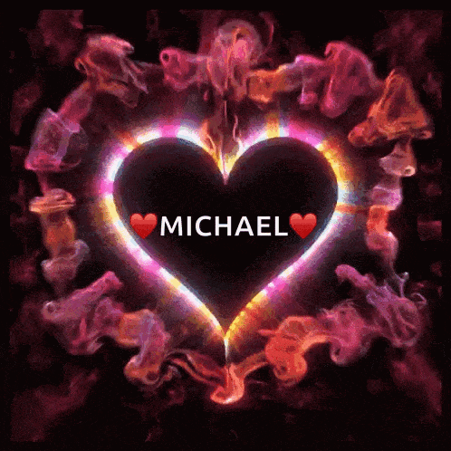 a colorful heart with the name michael written on it