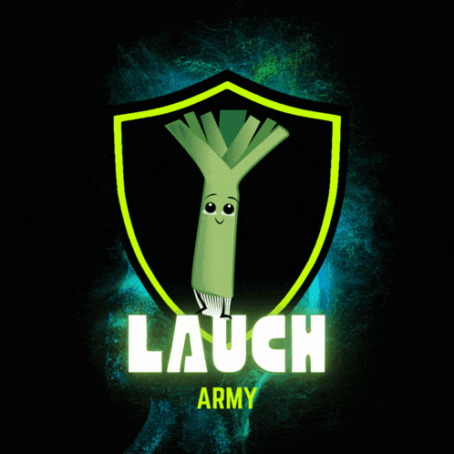a logo for laugh army with a cartoon leek in the center