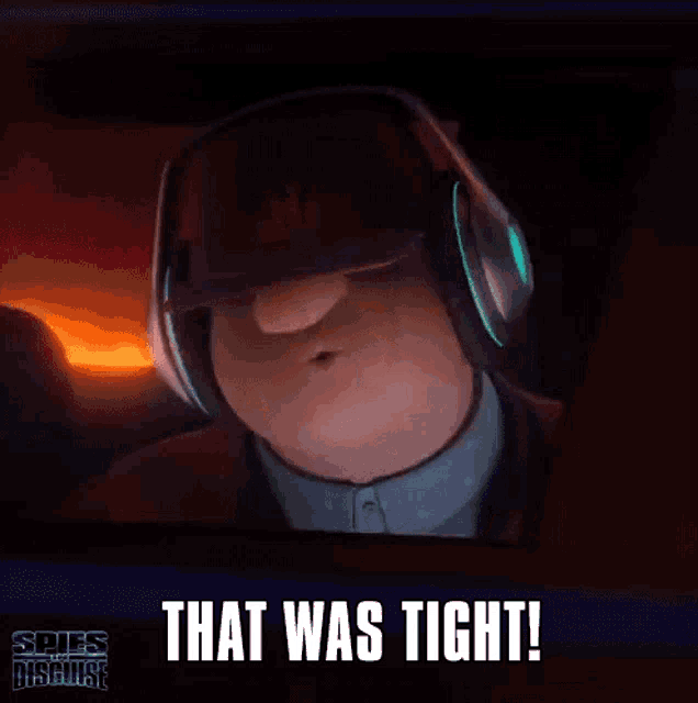 a cartoon character wearing headphones and a helmet says that was tight .