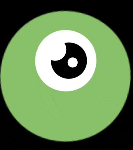 a green circle with a white eye in the middle of it .