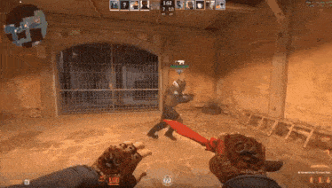 a person holding a knife in a video game