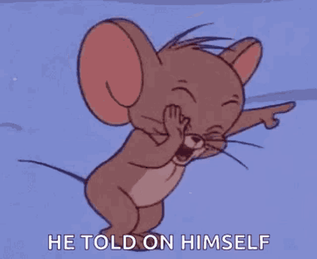 jerry mouse from tom and jerry is laughing and pointing at himself .