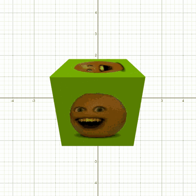 a green cube with a picture of an orange on it