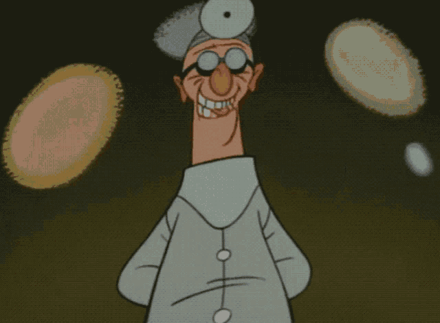 a cartoon drawing of a doctor with glasses and a stethoscope on his head