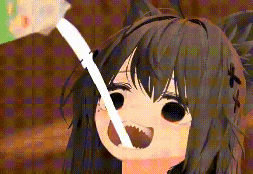 a 3d anime girl with a pen in her mouth .