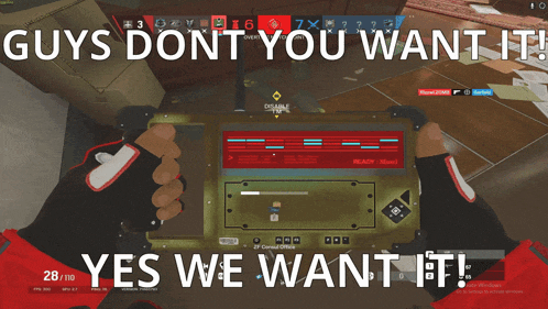 a person holding a device that says " guys dont you want it "