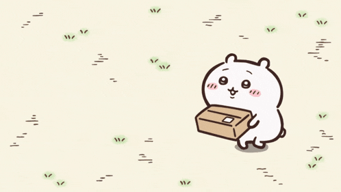 a cartoon of a cat with a blue hat standing next to a box