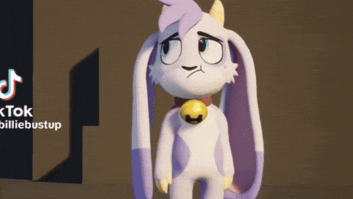 a cartoon character with a yellow bell around his neck