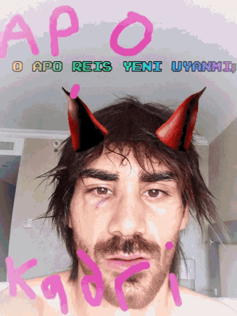 a picture of a man with devil horns and the words apo reis yeni uvanni