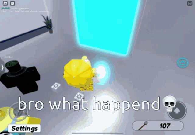 a screenshot of a video game with the words bro what happend