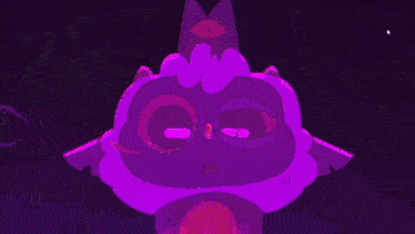 a purple monster with a red eye is surrounded by a glowing circle that says ' r ' on it