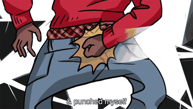 a cartoon of a man punching himself in the pants