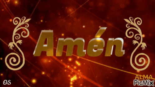 the word amen is on a red background with gold swirls