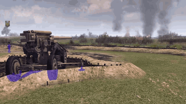 a screenshot of a video game shows a cannon in a trench