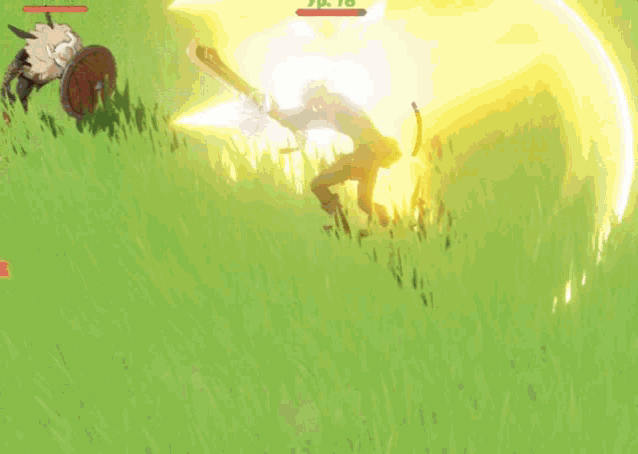 a person is standing in a tree with a sword in a video game .