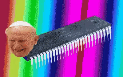 a pixelated image of a man 's head and a computer chip