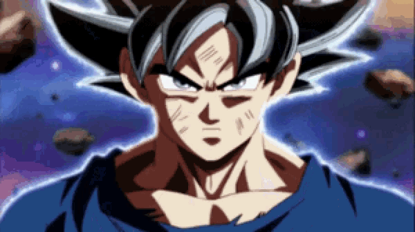 a close up of a cartoon character 's face with a blue shirt on .