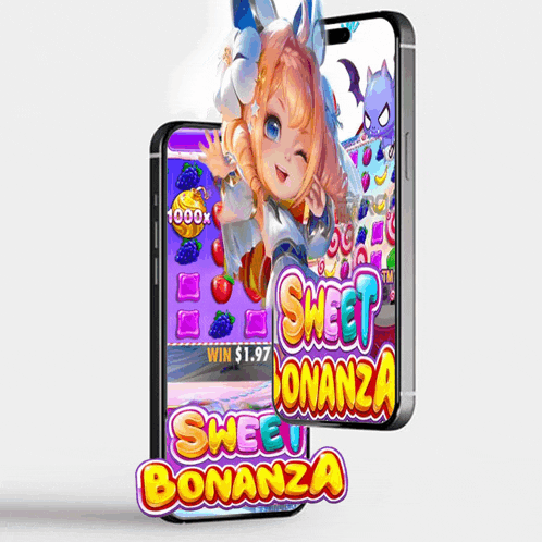a phone with a game called sweet bonanza on the screen