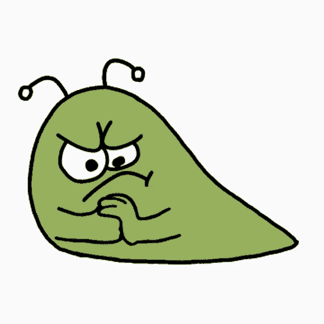 a cartoon drawing of a green slug with glasses on