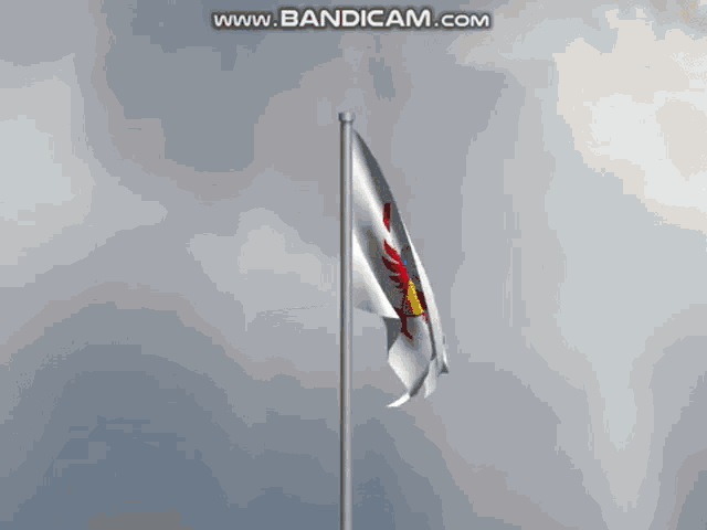 a white flag with a red eagle on it is waving in the wind with the words www.bandicam.com below it