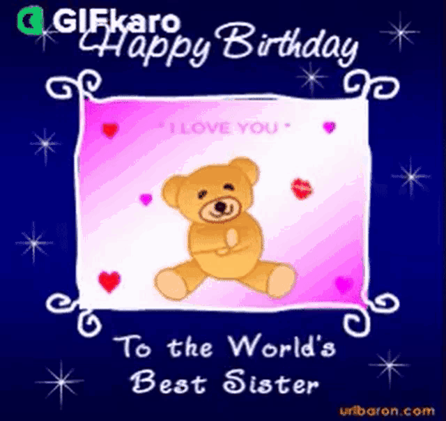 a birthday card for a sister with a teddy bear