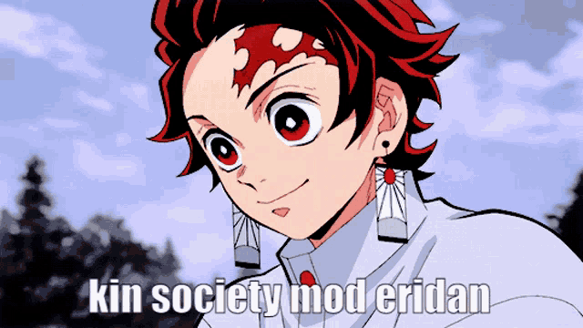 a picture of a boy with red hair and the words " kin society mod eridan "