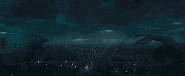 a painting of a dragon in the dark with a glowing light behind it