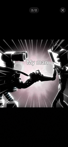 a cartoon of two robots giving each other a high five with the words `` my man '' written on the bottom .
