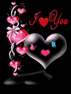a black background with hearts and the words i love you on it