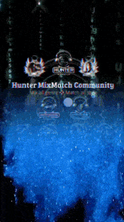 a poster for the hunter mixmatch community with a dark background