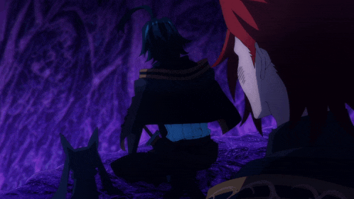 a cartoon character with red hair is standing in a dark room