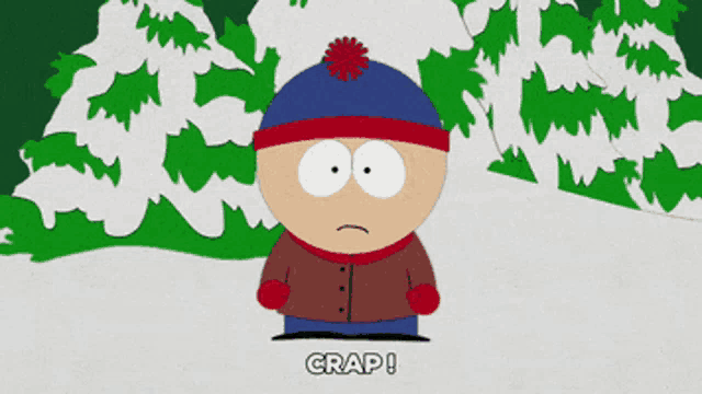 stan marsh from south park says crap in the snow