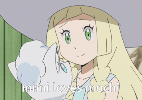a cartoon of a girl with the words mimi loves mochi at the bottom