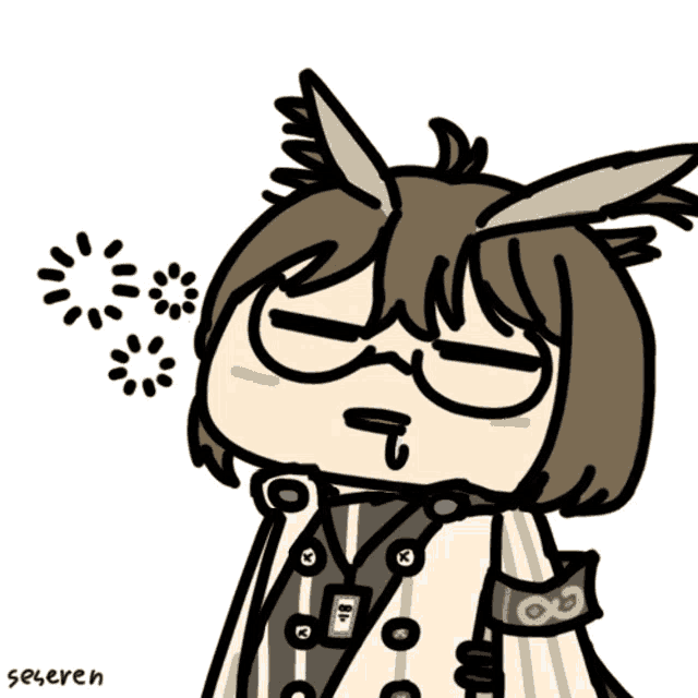 a cartoon drawing of a girl with glasses and the name seseresen on the bottom right