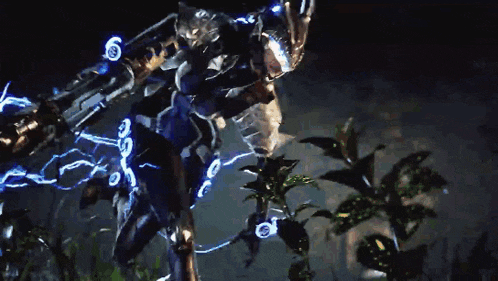 a video game character is standing in the dark with the number 6 on his arm