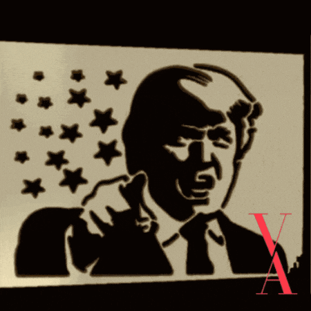 a drawing of donald trump with stars coming out of his ears