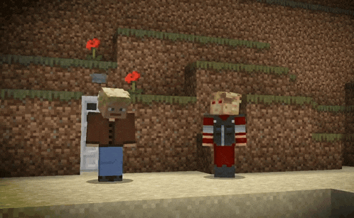 a man and a pig are standing next to each other in a video game
