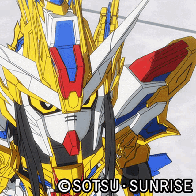 a close up of a robot with the words sotsu sunrise below it