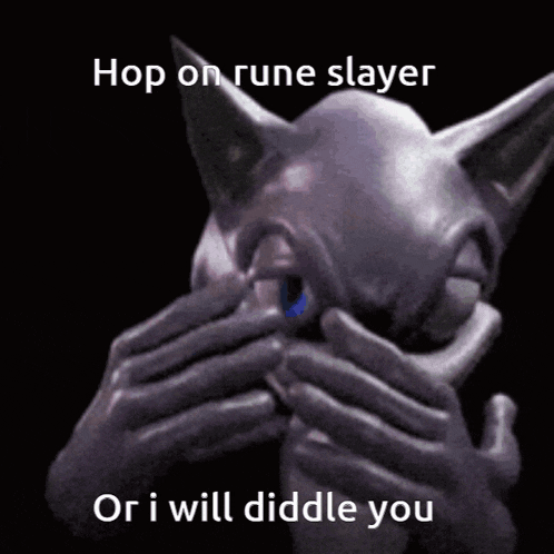 a picture of a cat with the words hop on rune slayer or i will diddle you on it