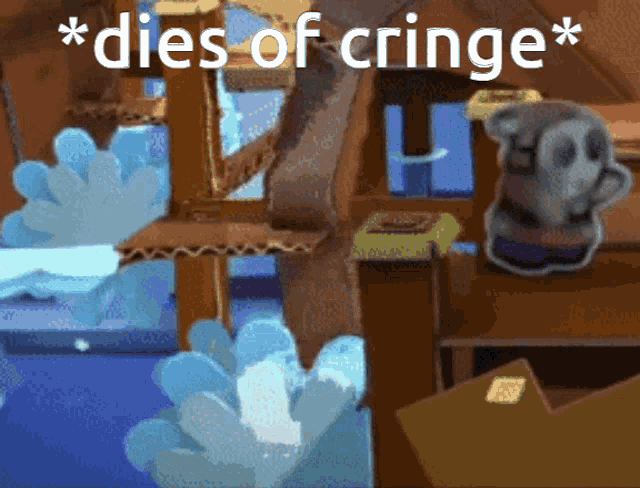 a video game scene with the words * dies of cringe * on the bottom