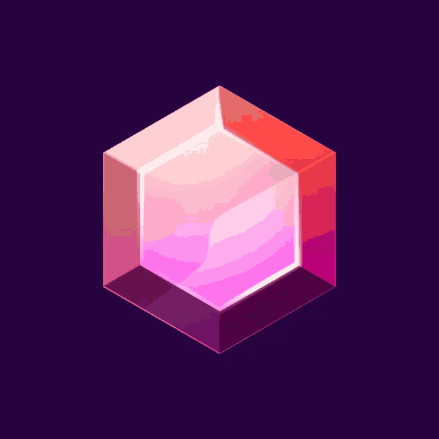 a pink and purple cube with a dark purple background
