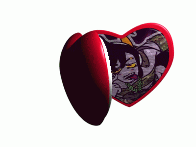 a red heart shaped item with a drawing of a person on it