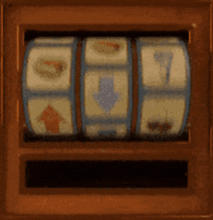 a slot machine with a blue arrow pointing down and a red arrow pointing up