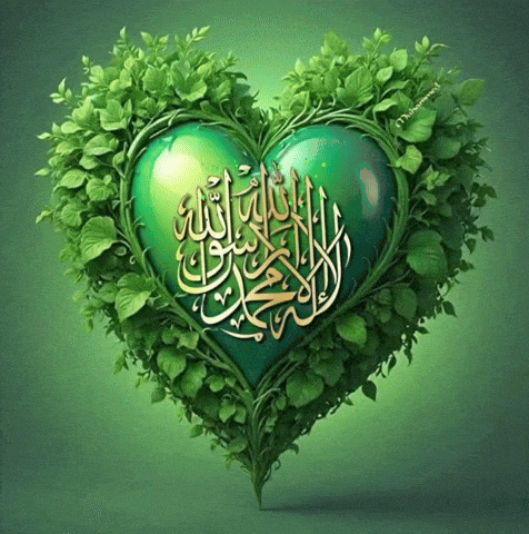 a green heart with arabic calligraphy in it