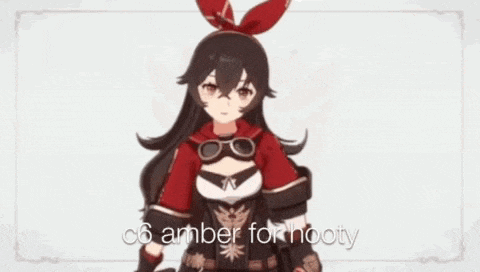 amber from genshin impact is pointing at the camera .