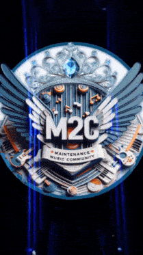 a logo for m2c maintenance music community with wings and a crown