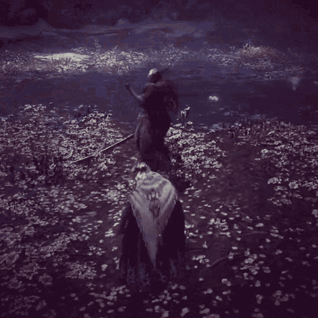 a person is flying through the air with a sword
