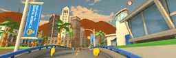 a cartoon drawing of a city with a blue banner that says welcome to paradise