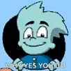 a cartoon character is smiling and holding a sign that says `` i want yes you do '' .