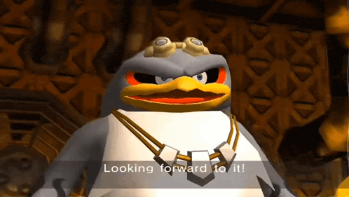 a video game character is looking forward to something